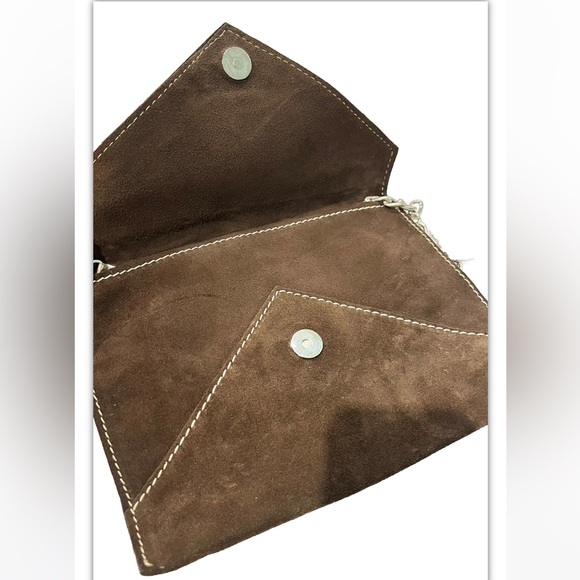 CREAZIONI MAURIZIO~Chocolate Brown Italian Suede Envelope Purse With Chain Strap - Picture 3 of 7